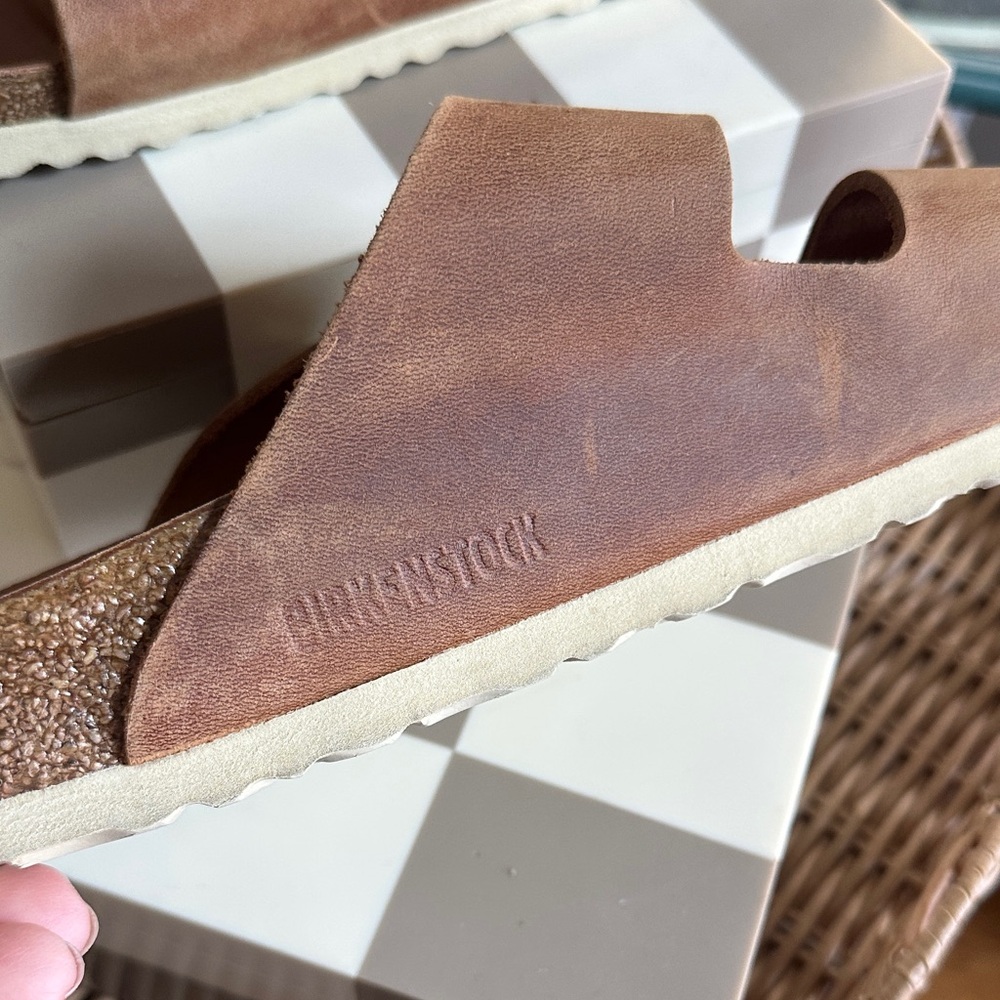 Birkenstock Brown Leather Arizona Sandals with Gold Buckles - Picture 3 of 11